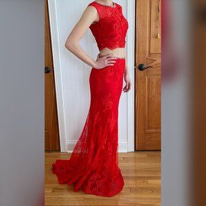 Red Two-Piece Prom Dress